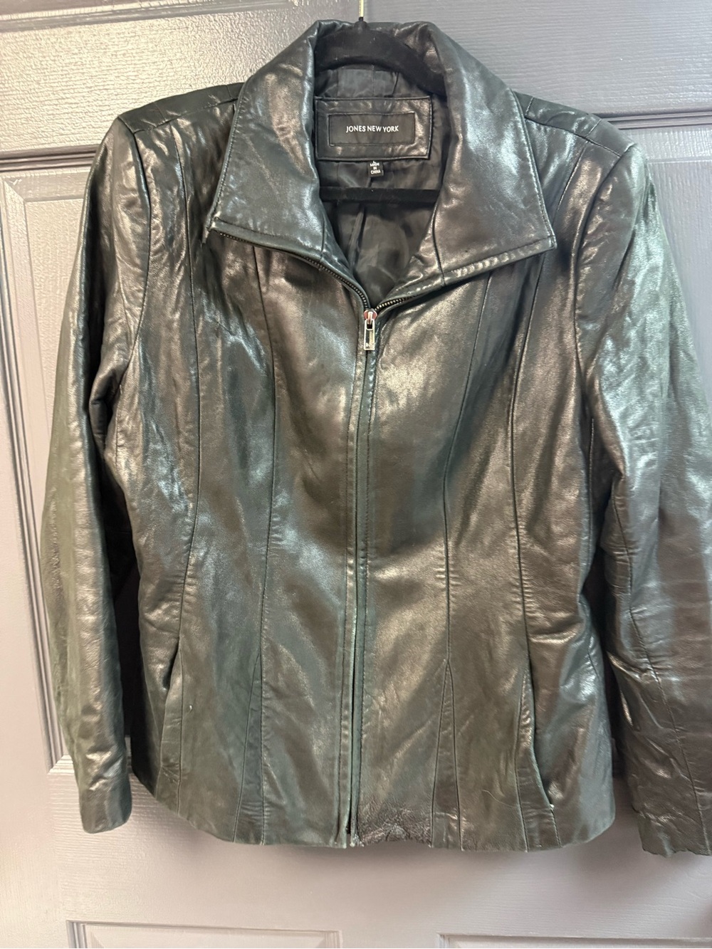 Jones New York Black Leather Zip Jacket